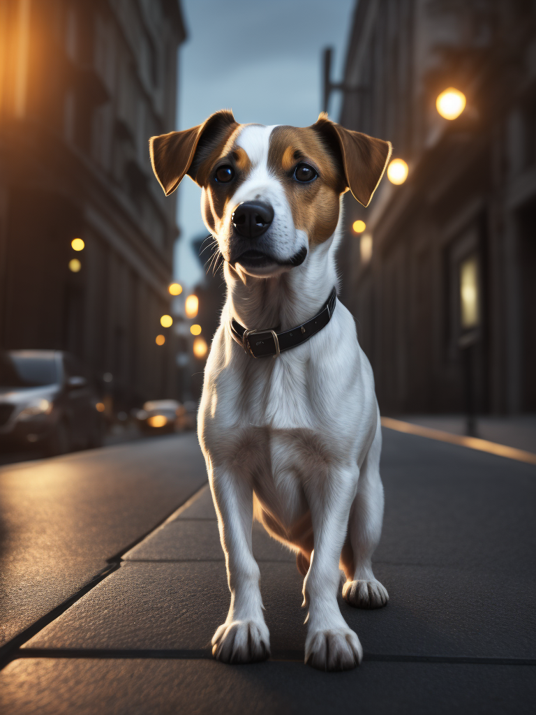 jack russell on a crowded sidewalk