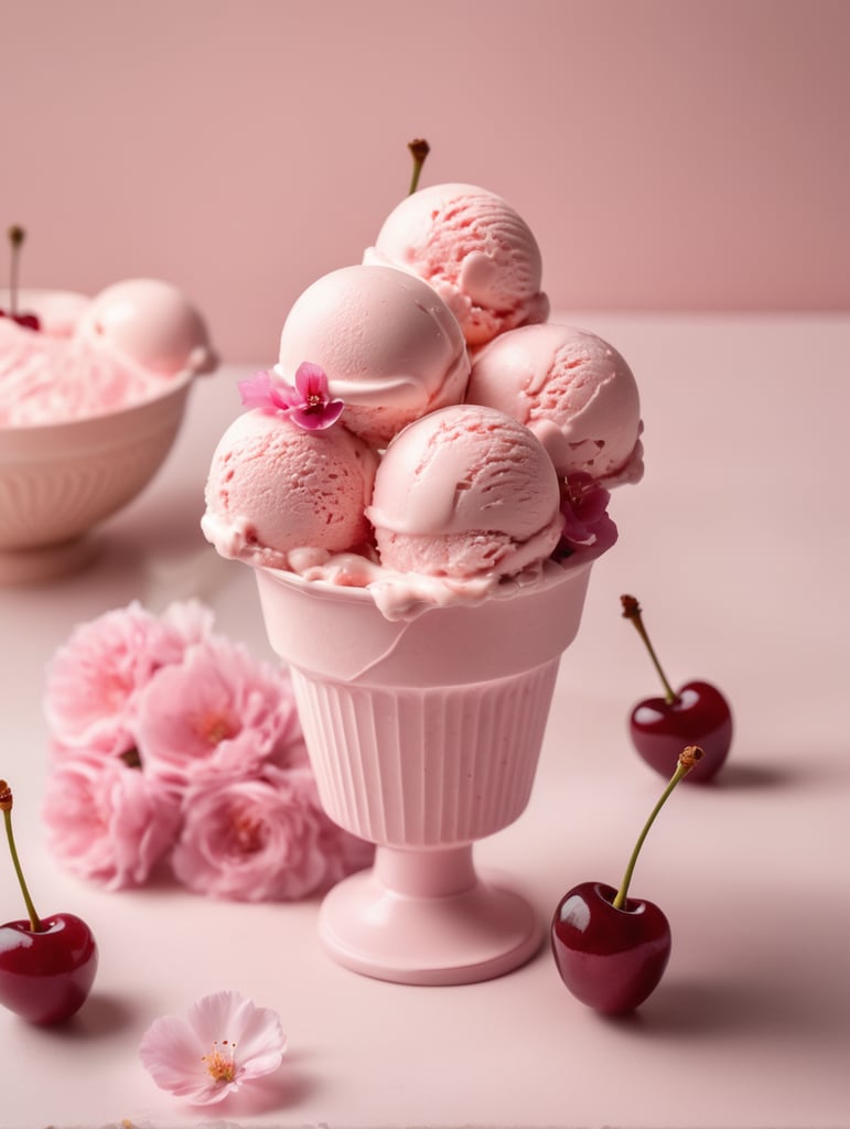 light pink ice cream with cherry flowers