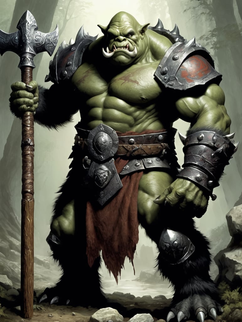 rpg, advanced dungeons and dragons,color, ogre monster holding a club, artwork
