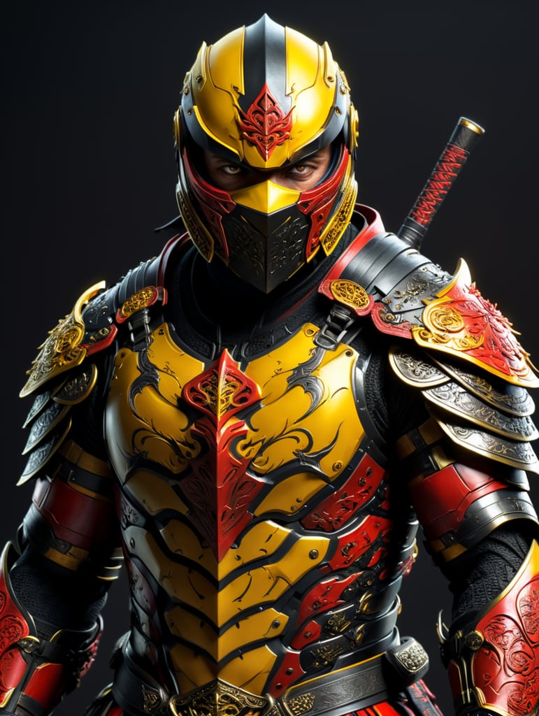 Yellow red and black ninja armor