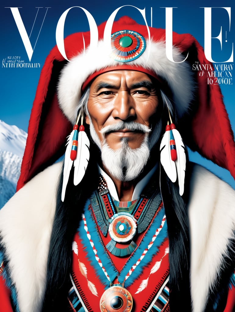 Happy New Year 2024, Native American Santa on the cover of Vogue