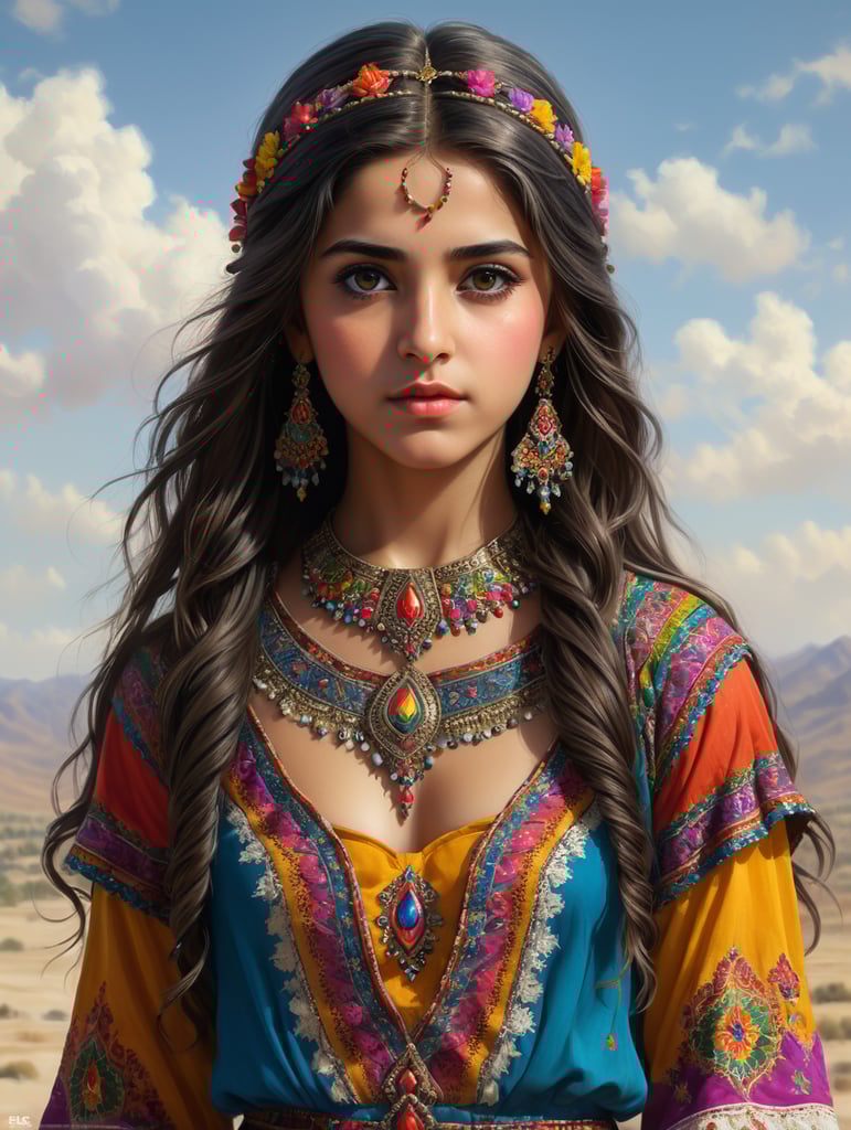 a kurdish young girl wearing kurdish dress in white background