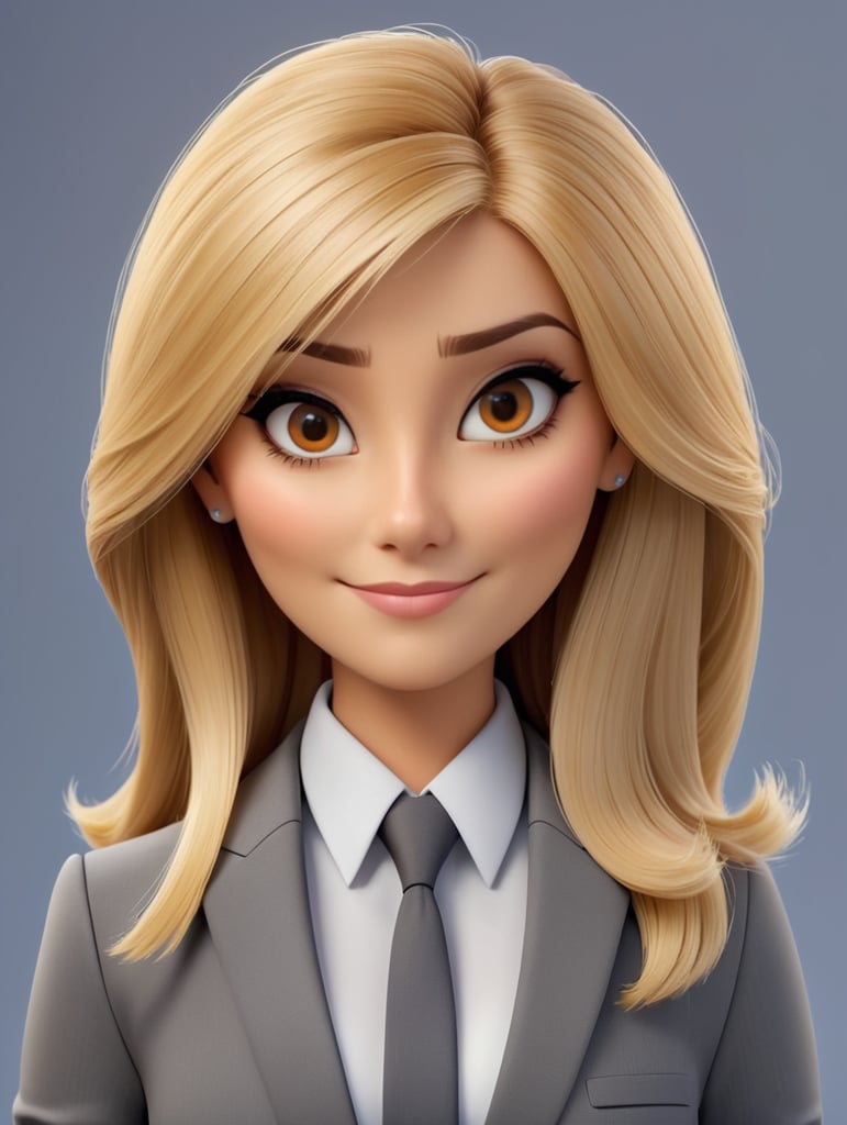 Blonde businesswoman with straight hair and small brown eyes in various character detailsPanels with different poses 8K emoji face character Businesswoman Create a set of business stickers 200x200 pixels. The stickers should have a professional and attractive appearance. The images should be clear and sharp. The colors should be bright and vivid. Confident and professional blonde businesswoman with straight hair and blonde shades and wearing a gray suit is seen in various positions,
