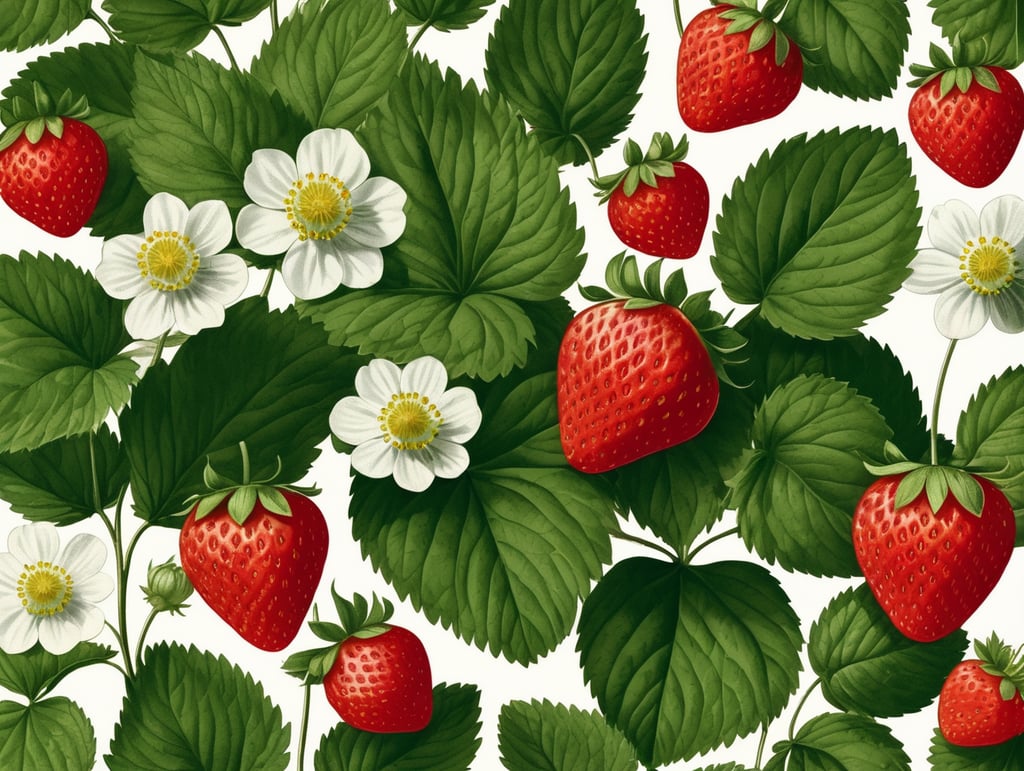 Botanical print. strawberry with leaves