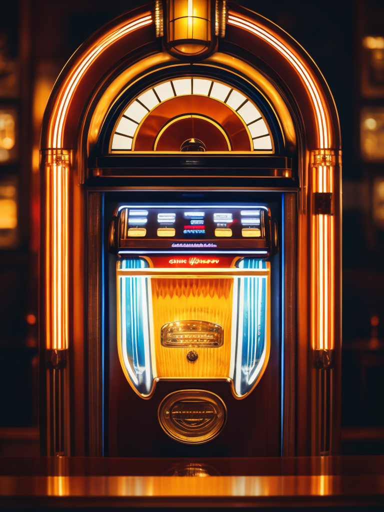 Retro jukebox in a bar, sharp focus, highly detailed,