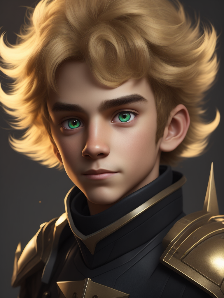 a young gamer boy dressed as a Valorant character, a creative, and kind-hearted person with long, curly blonde hair, big eyes, a small nose, and a smiling mouth, standing centered in 3D style, rendered using beautiful Disney animation, Pixar style, Disney style, 3D style