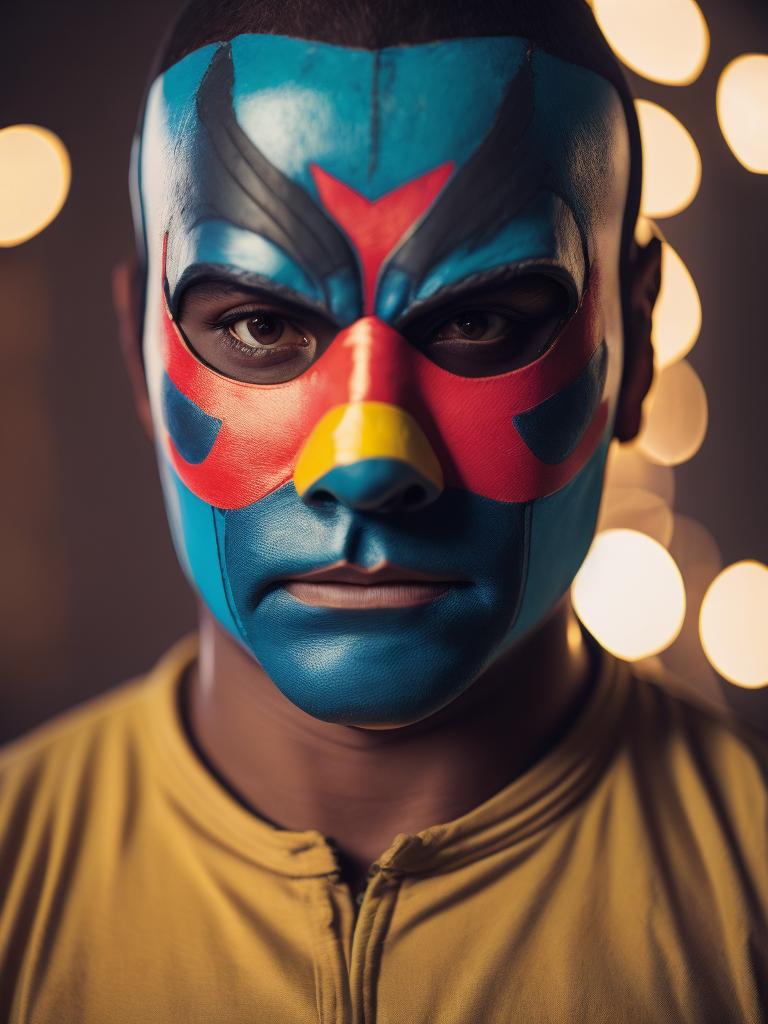 Portrait of a masked mexican wrestler, Vivid saturated colors, Contrast color, studio photo, professional photo, Rich colors, Detailed image