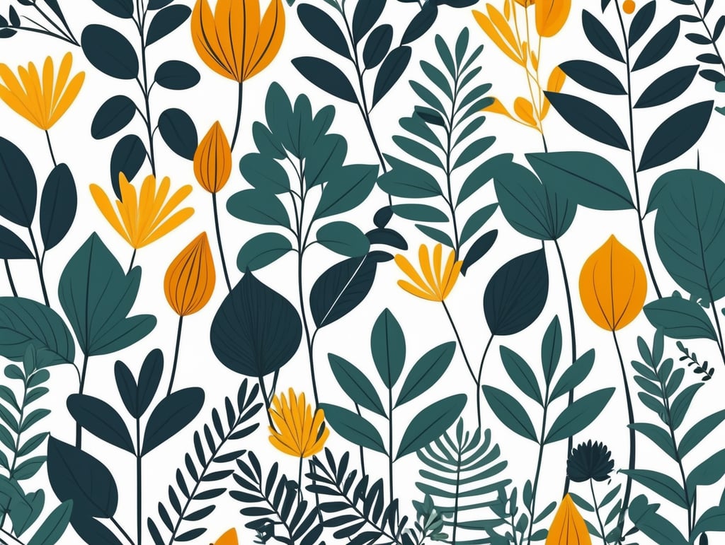 seamless pattern abstract flat vector illustration design pattern botanical foliage plants decorative, white background