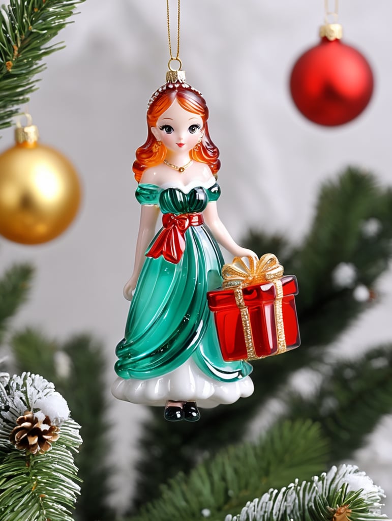 bahamas girl small glass glass figure holding gift box, christmas toy for the christmas tree