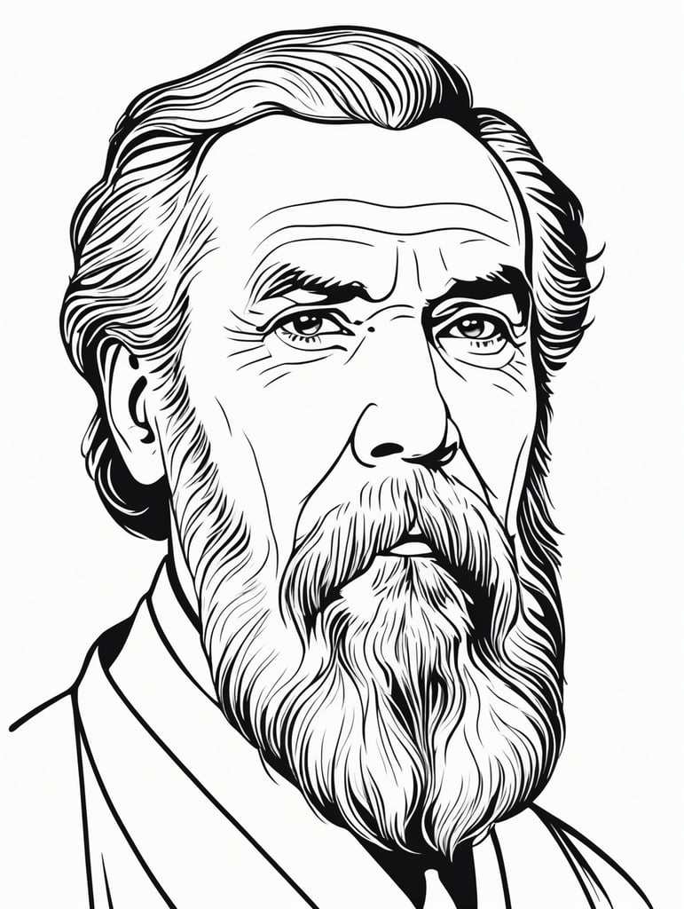 Leo Tolstoy, in the style of basic simple line art vector comic art on white background