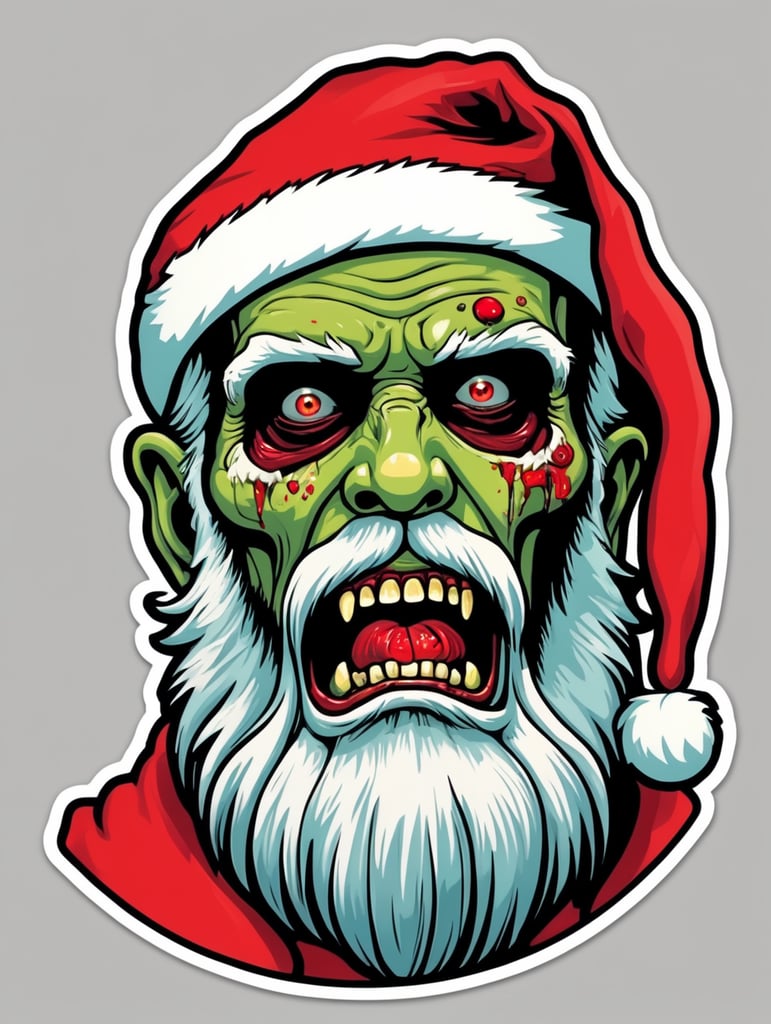 Pop art illustration, sticker, zombie Santa