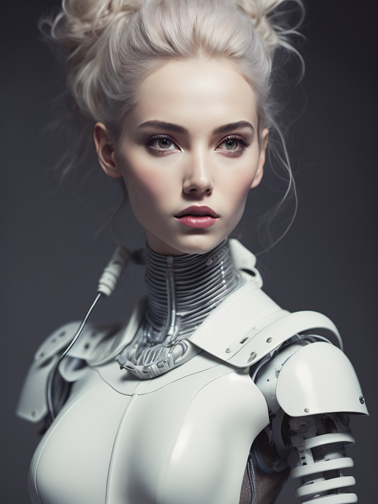 Portrait of a robot girl, enormous lips, transparent neck, porcelain face and head, robotic parts, cyberpunk, cable electric wires, hyperrealistic, fantasy, octane render, intricate, concept art, professional studio lighting