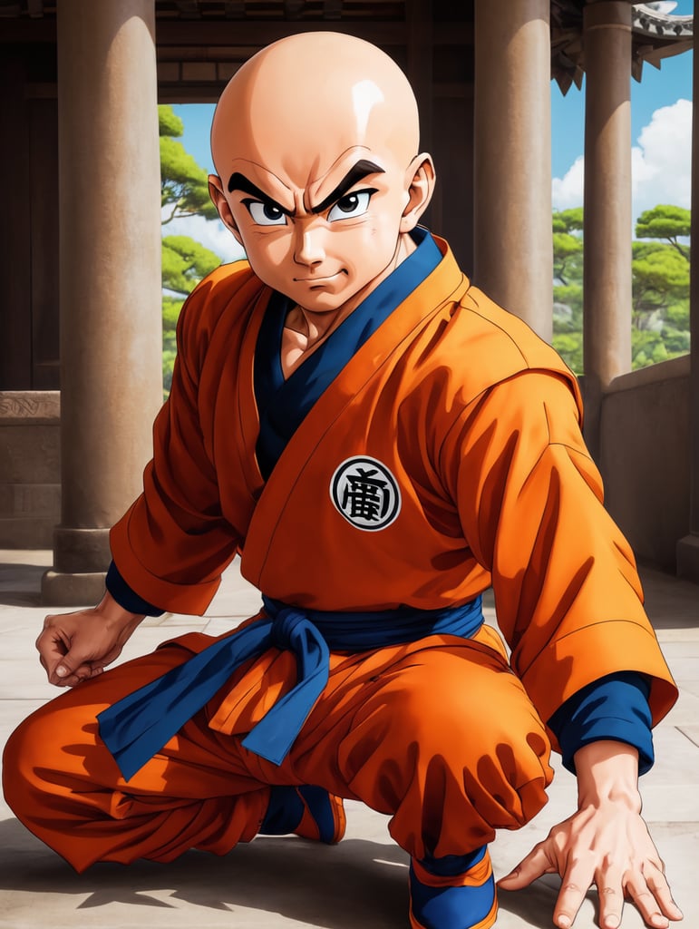 Krillin is a bald martial artist and one of Goku's best friends and classmates, Dragon Ball