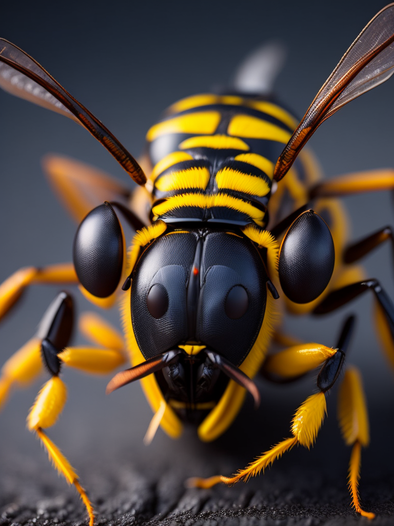 wasp macro photography, close-up, high-quality details, deep focus, professional shot