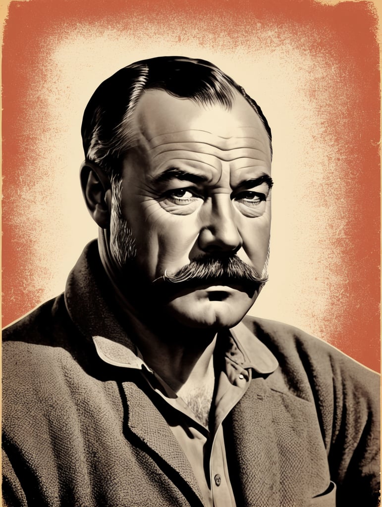 american retro vintage style illustration of Ernest Hemingway.
