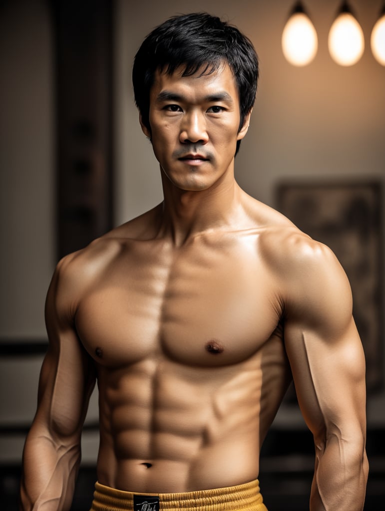 Bruce Lee standing looking at camera