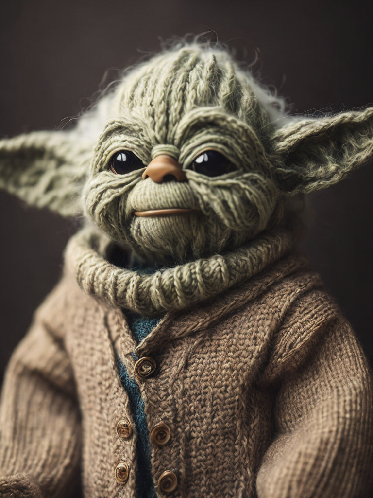 Master Yoda as a knitted toy