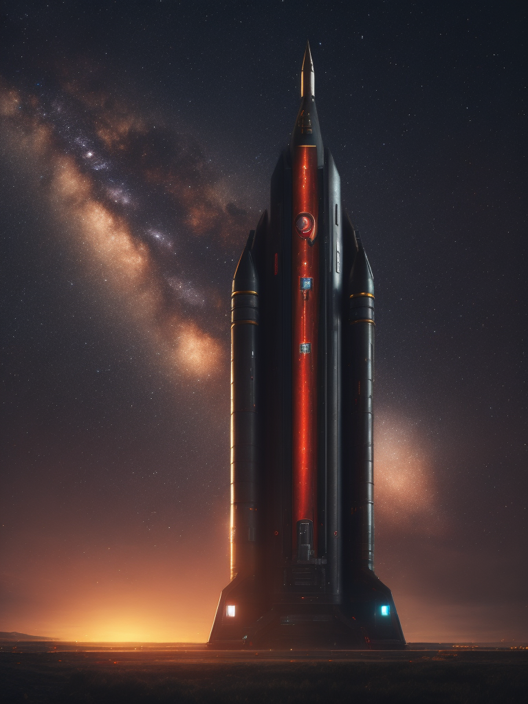 very high quality launch pad with space ship with red landscape and starry sky