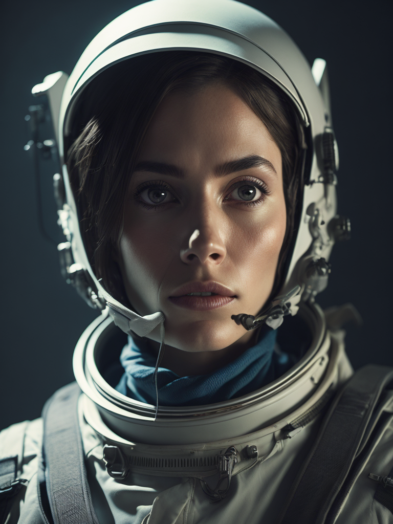 Woman astronaut, solar eclipse, space background