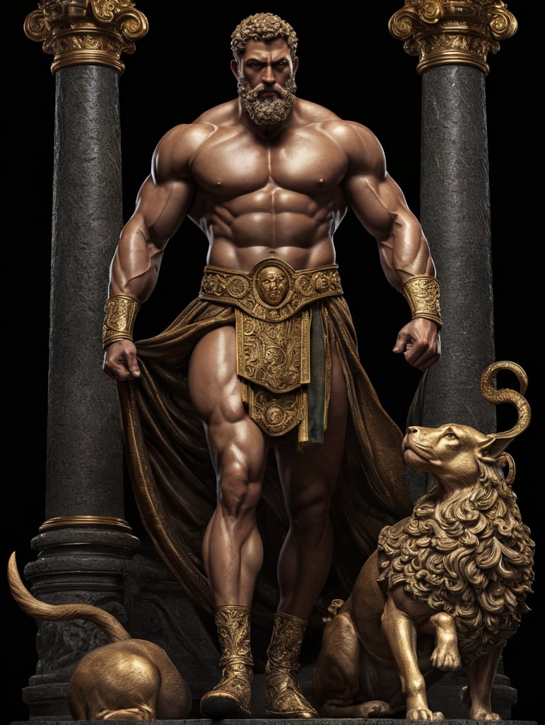 Hercules farnese statue, full body, very dark background