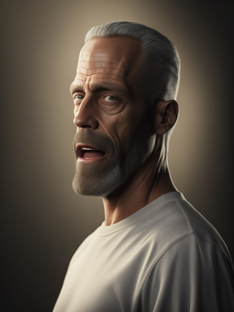 Portrait of Homer Simpson as a real person, white shirt, Dramatic Lighting, Depth of field, Incredibly high detailed