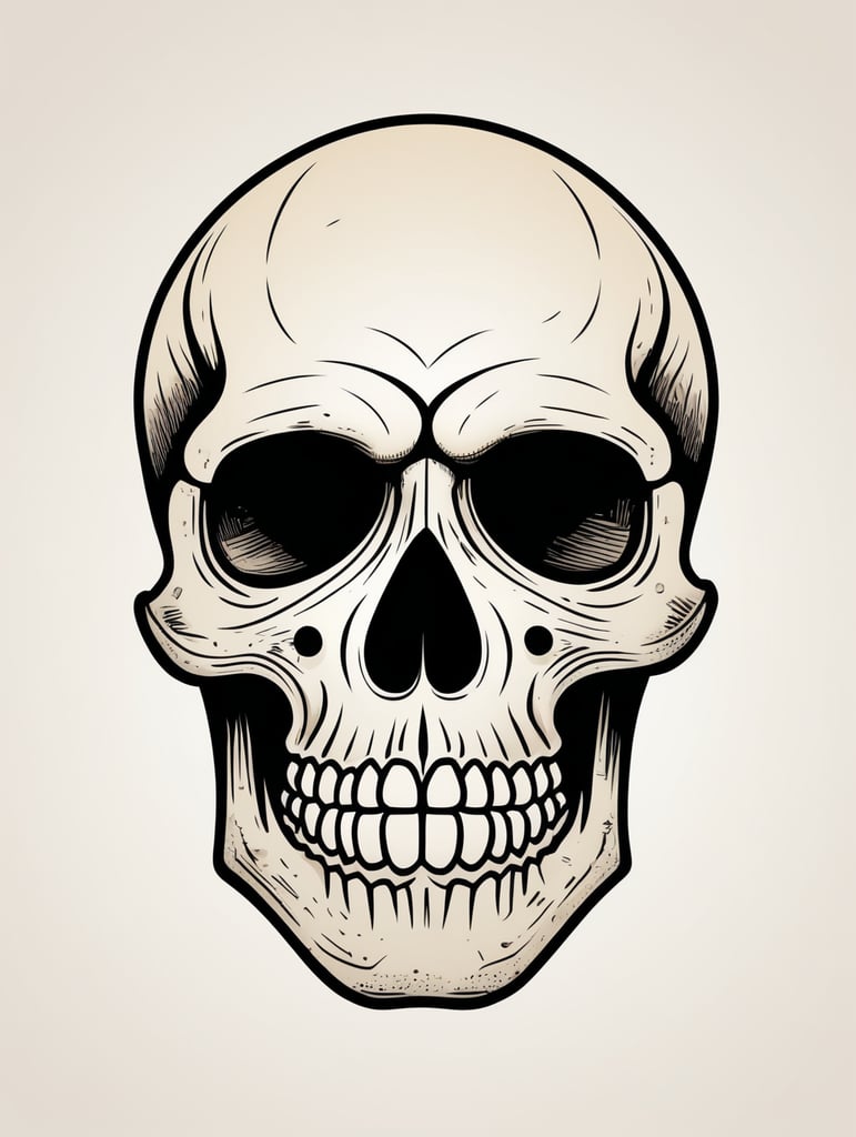 Vector vintage human skull logo in the style of basic simple line art vector comic art on white background