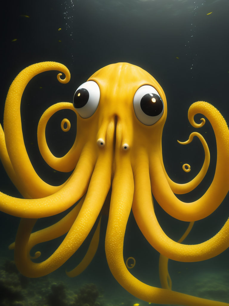 yellow octopus smiling under water