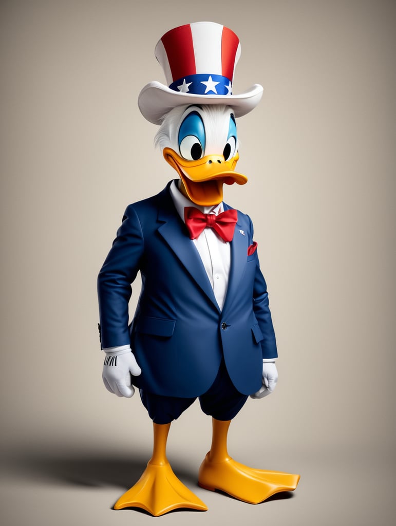 Donald Duck dressed as Donald Trump.
