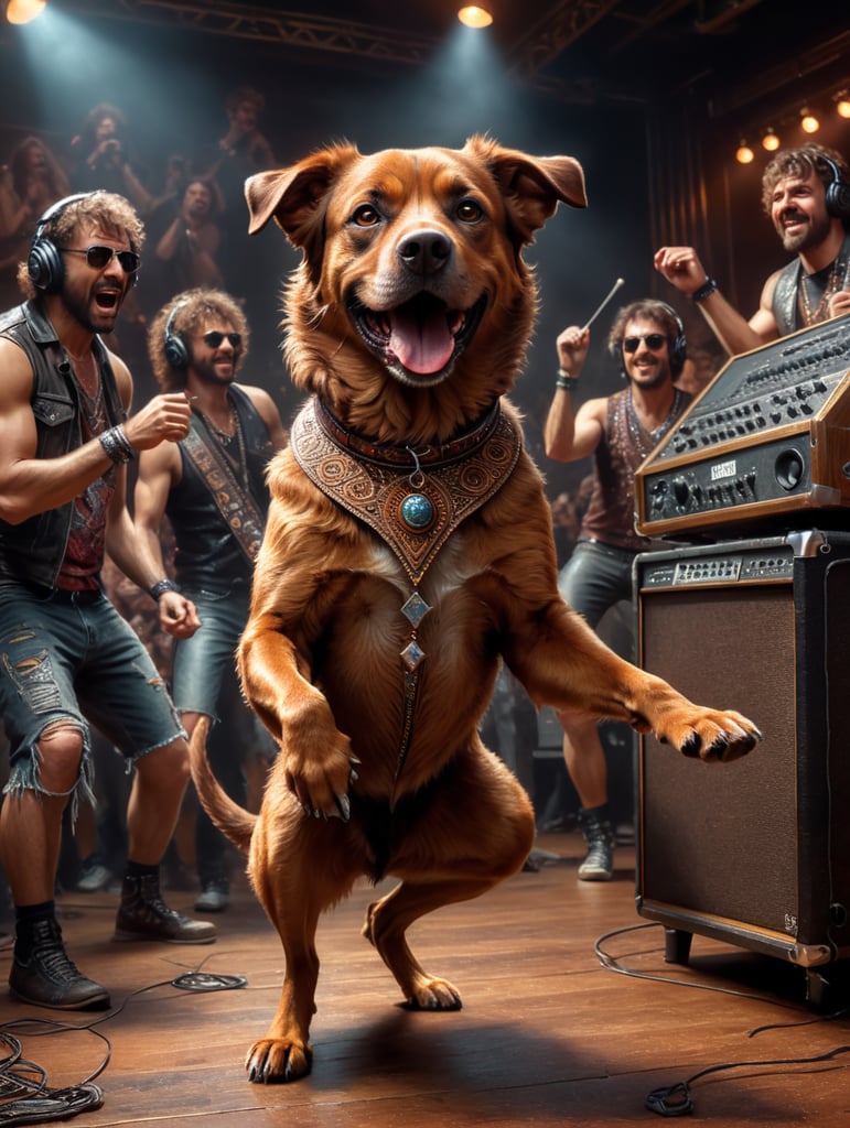 dancing brown dog listening to 80s hardcore band