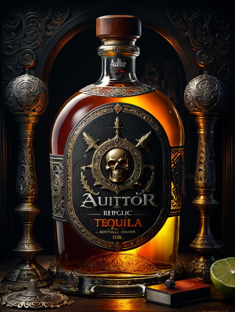 BOTELLA DE TEQUILA, MARCA "AUTOR", BRANDING Y RENDER