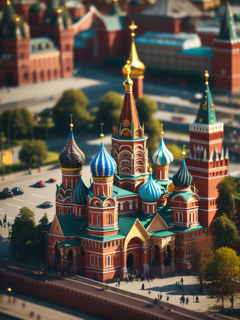 tilt shift photography of moscow, depth of view, sunny, stunning architecture