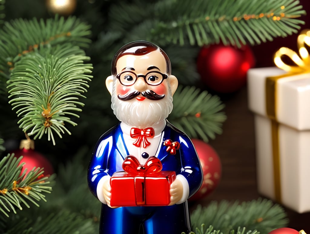 small glass glass figure holding gift box, Christmas toy for the Christmas tree