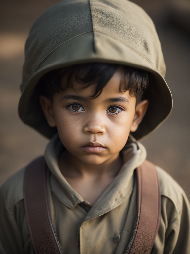 Child soldier in military uniform