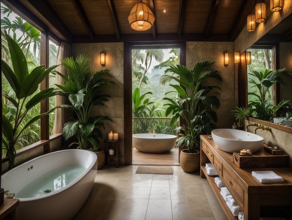 luxury eco lodge hotel bathroom tropical style with views to the jungle