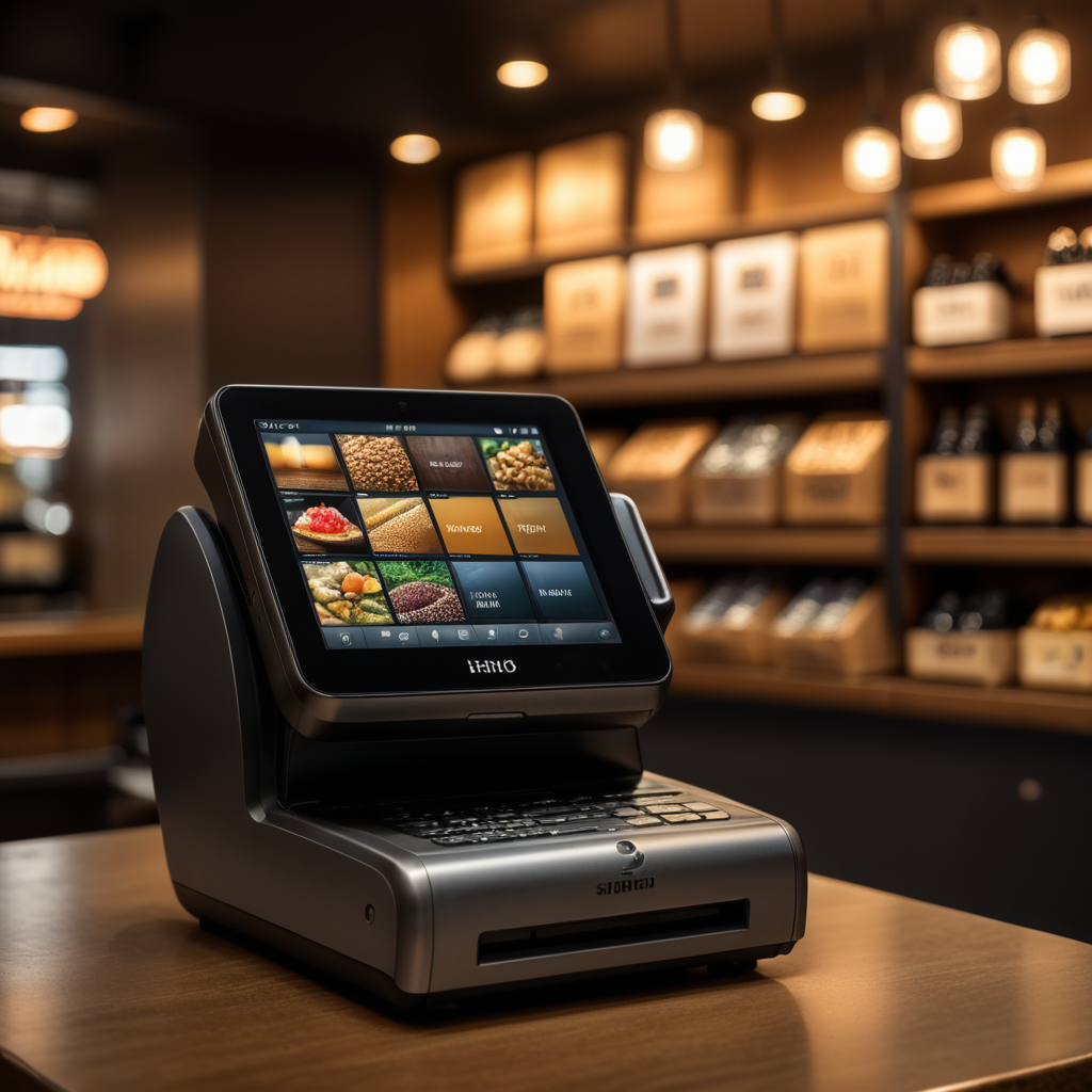 modern pos machine screen warm background