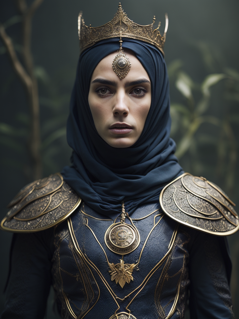 Portrait of a ultraman wearing black coated arabic fashion with gold crown in Renaissance ottoman heritage, hyper realistic, ultra detailed photograph.