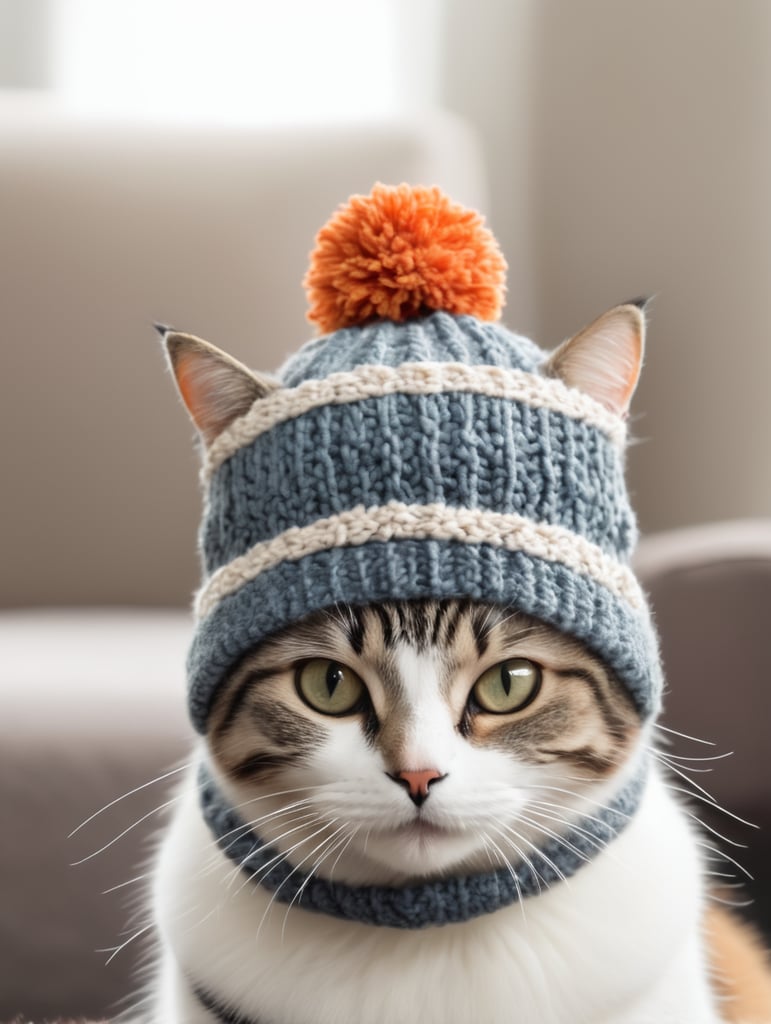 A cute cat dressed up wearing a knit Yoshi hat