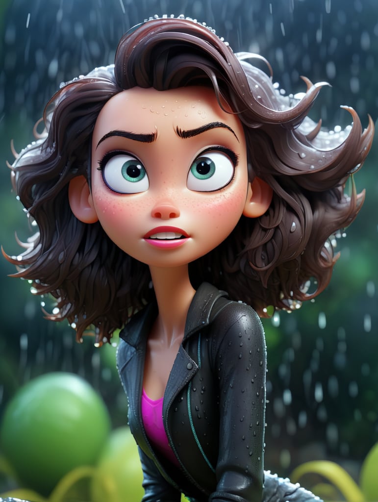 head and torso photograph of a beautiful fashion model in the rain, messy (wet:0.7) hair, soaking wet, intense expression, piercing gaze, (glistening wet skin:0.9), athletic pose, (Nikon f4, 50mm f1.2, Fujichrome Velvia 50, bokeh), (ominous tropical rain forest, ambient light, volumetric light, god rays:1.2), (masterpiece:1.1), (highest quality:1.1), sharp focus, (HDR:1.0), (from side:0.6), detailed, realistic, 8k uhd, high quality ultra-detailed, high quality, high contrast