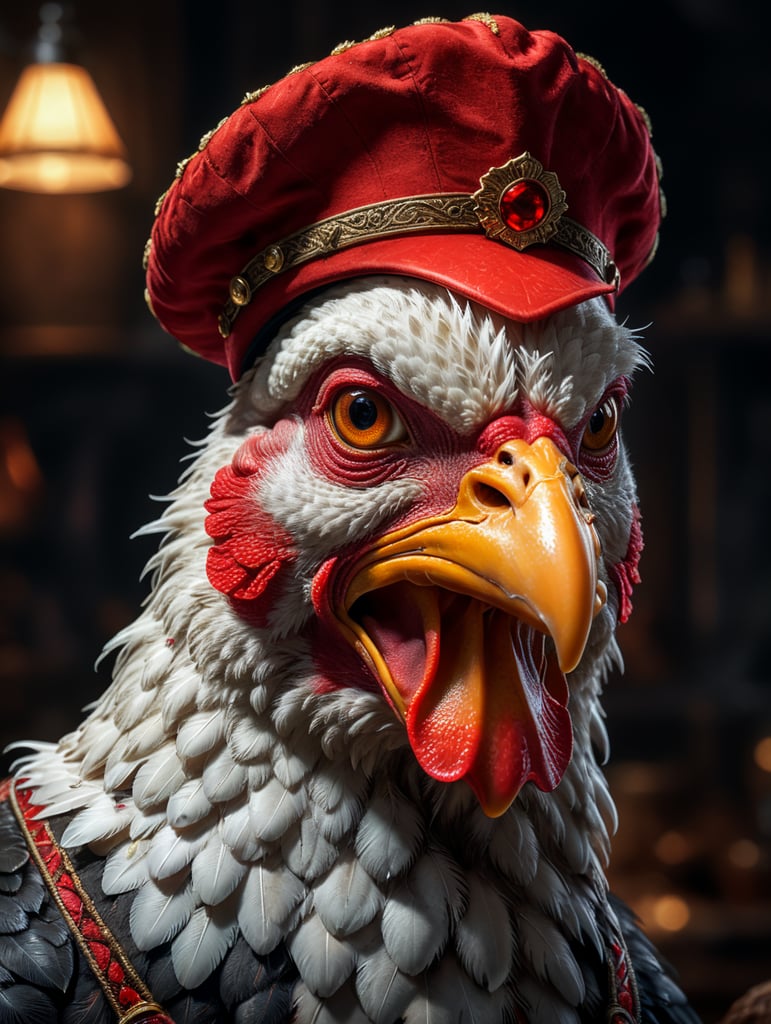 chicken with red hat
