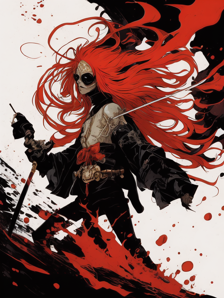 90s anime vintage anime a horror samurai dead, kitsune flying out of city in japanese style in black and red ink with some black ink sadness melting skeleton splash dark side melting red dance soft red transparent hair girl falling into a black swirl splash soft pink cloud hole ukiyo - e, radiant light, detailed and intricate environment trending, beautiful, stunning abstraction at birth by moebius art line style. by james jean and shusei nagaoka, acrylic on canvas, surrealism, neoclassicism, renaissance, hyper realistic, outline detail, line art, ultra detailed, cell shaded, minimalism