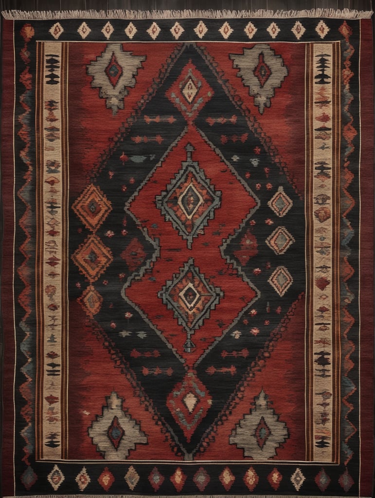 Texture, old western Native American rug, dark scene, dark atmosphere, epic shot, sharp on details