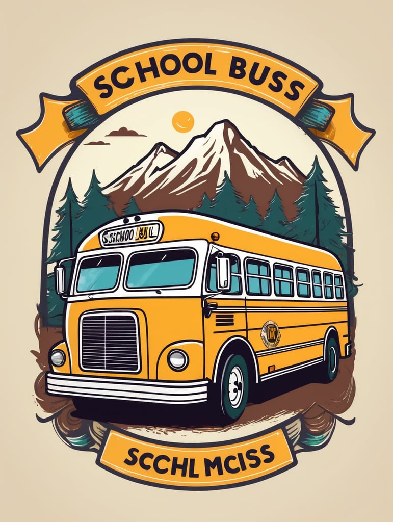 Vector classic school bus with hand drawn style, mascot logo, bright colors, vector Logo, vector image
