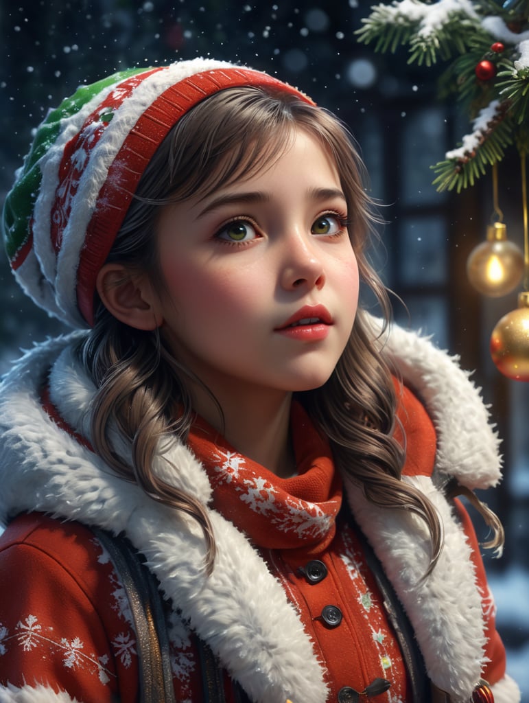 cute girl Christmas look with snows