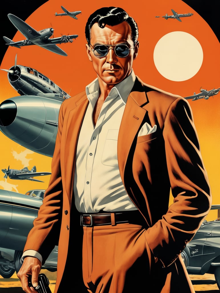 This artwork of a man by George Wilson is an eye-catching poster-style drawing and illustration representing the iconic pulp style.