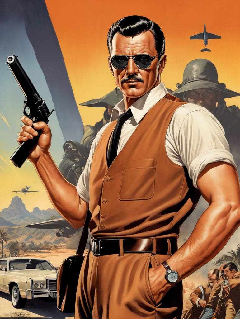 This artwork of a man by George Wilson is an eye-catching poster-style drawing and illustration representing the iconic pulp style.