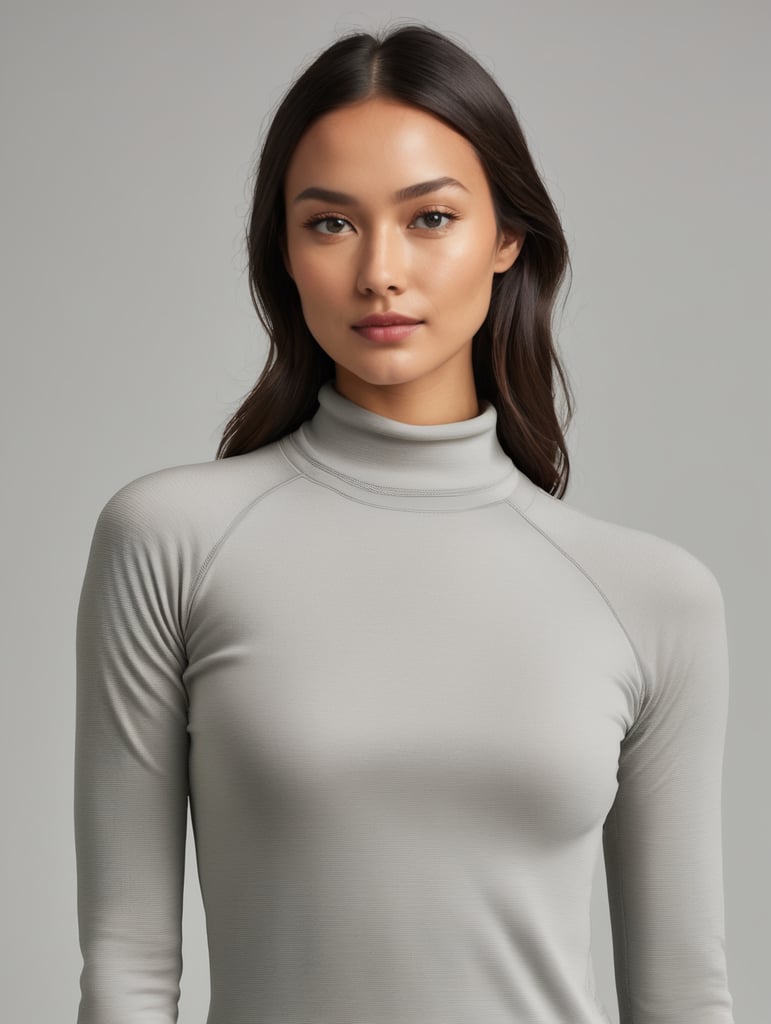 female model wearing thermal knit base layer clothing for winter. focus images more on the thermal base layer clothes.