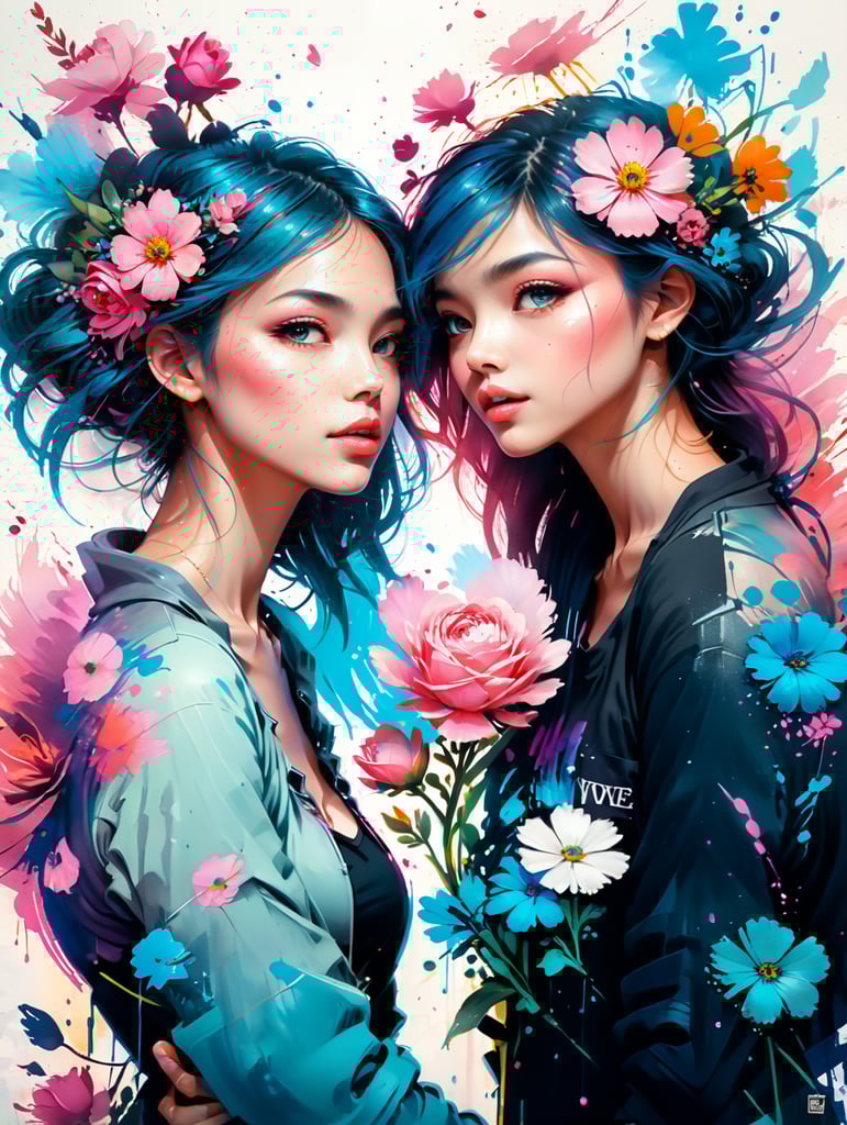 Valentine's Day card, pink and blue flowers