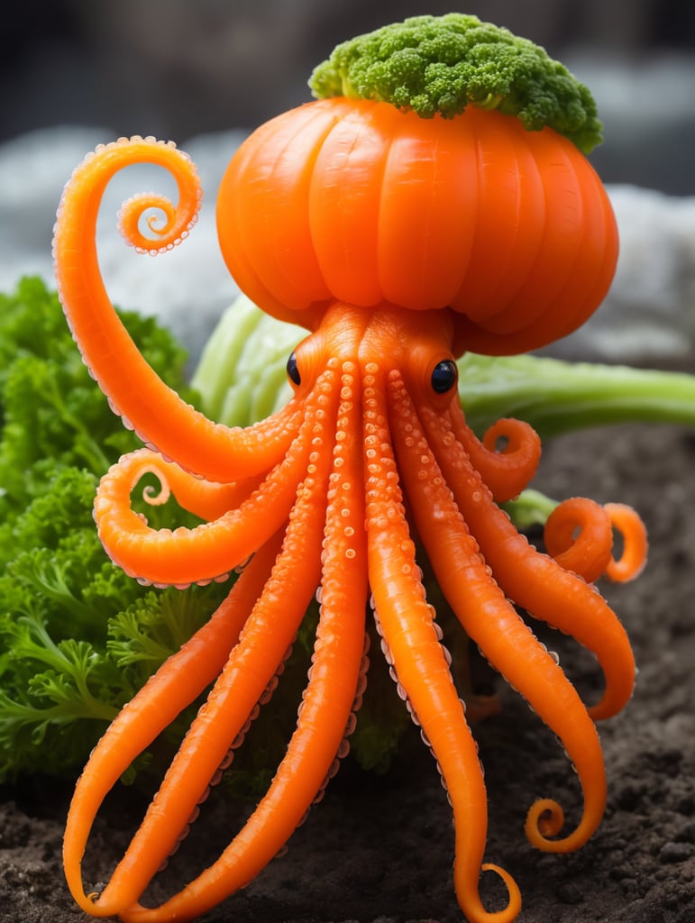 Incredible animal hybrid of a carrot plus a octopus. The tail of the carrot is a octopus.