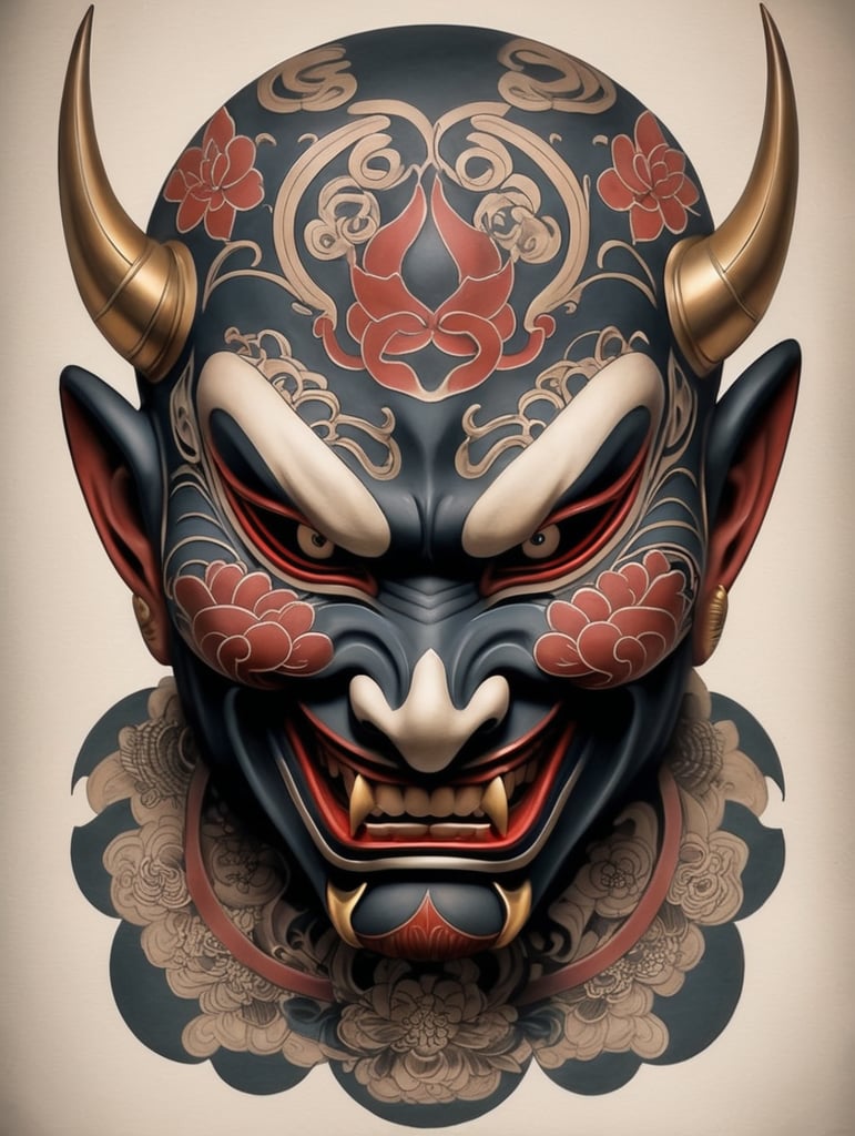 Hanya mask tattoo Japanese