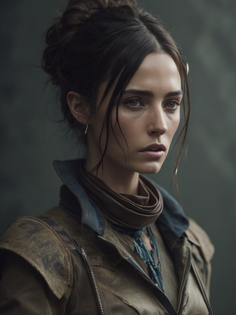 Generate similar images, hyper realistic, hyper detailed female post-apocalyptic full body outfit